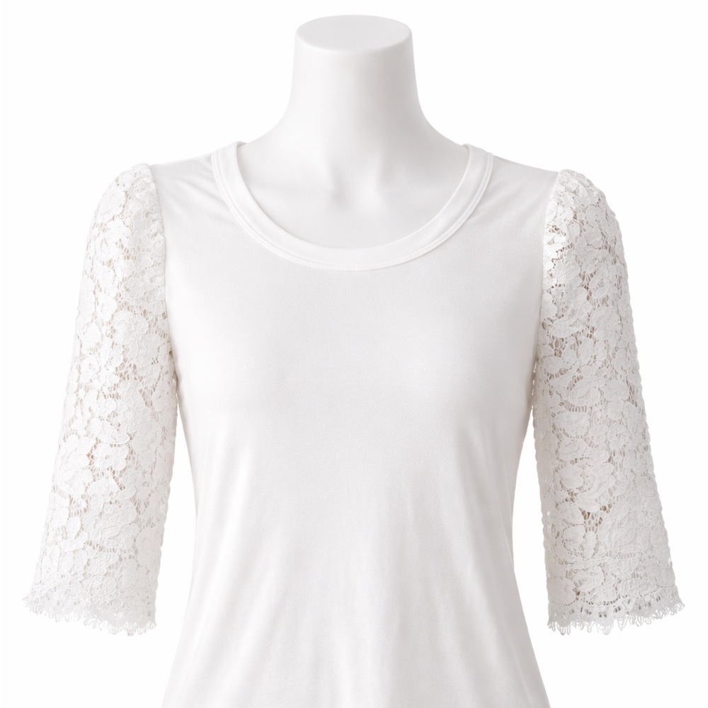 Kim & Cami White Lace Sleeve Blouse